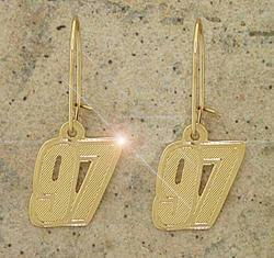 Number 97 Genuine Gold Racing Dangle Earrings