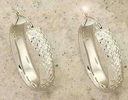 14K White Gold Diamond Cut Hoop Earrings