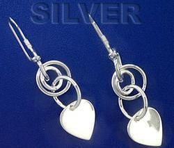 Sterling Silver Dangle Hoop Circle Heart Earrings