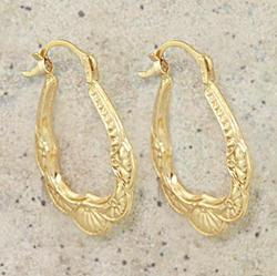 14K Gold Filigree Vintage Hoop Earrings