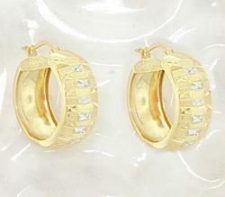18K Two-tone Gold Diamond Cut Hoop Earrings
