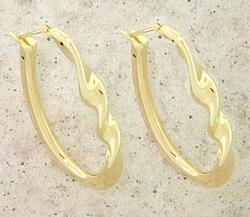 14K Gold Oval Twist Hoop Earrings