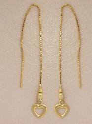 Genuine Gold Heart Threader Dangle Earrings