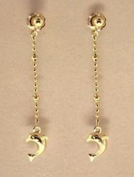 14K Gold Dangle Dolphin Earrings