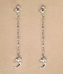 14K White Gold Dangle Dolphin Earringswhite 