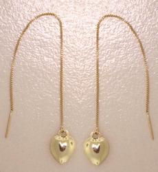 Genuine 14K Gold Heart Threader Dangle Earrings