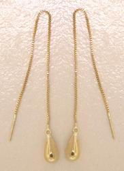 Genuine 14K Gold Tear Drop Threader Dangle Earrings