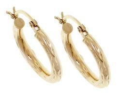 Genuine 14K Gold Diamond Cut Hoop Earrings