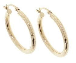 Genuine 14K Gold Diamond Cut Hoop Earrings