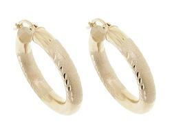 Genuine 14K Gold Diamond Cut Laser Hoop Earrings