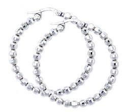 Genuine White Gold Disco Ball Hoop Earrings