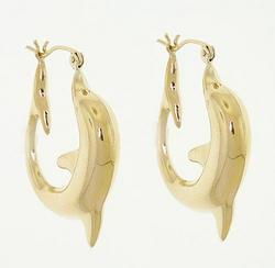 Genuine Gold Hoop Dolphin Earrings