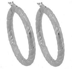 White Gold Spiral Design Large Hoop Earrings