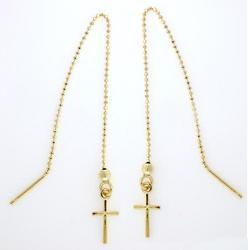 Genuine Gold Cross Threader Dangle Earrings