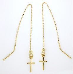 Genuine Gold Cross Threader Dangle Earringsgenuine 