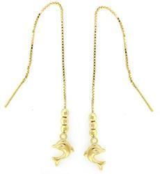 Genuine Gold Dolphin Threader Dangle Earringsgenuine 