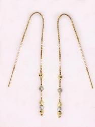 Genuine Two-tone Gold Ball Threader Dangle Earringsgenuine 