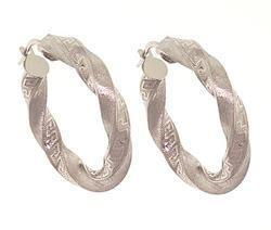 White Gold Twisted Hoop Greek Key Earringswhite 