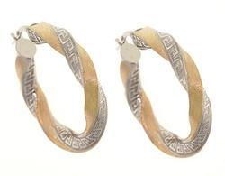 Two-tone Gold Twisted Hoop Greek Key Earringstwo 