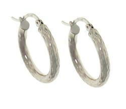 14K White Gold Diamond Cut Hoop Earringswhite 