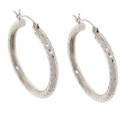 White Gold Diamond Cut Hoop Earringswhite 