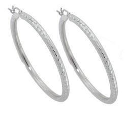 White Gold Diamond Cut Hoop Earringswhite 