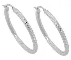 White Gold Diamond Cut Hoop Earringswhite 