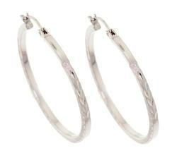 White Gold Diamond Cut Hoop Earringswhite 