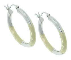 Two-tone Genuine Gold Diamond cut Hoop Earringstwo 