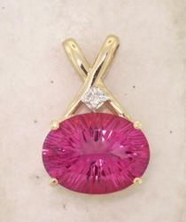 Radiant Pink Topaz Diamond 14K Gold Pendant