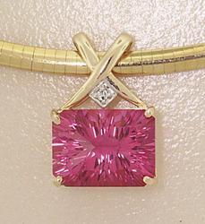 Emerald cut Radiant Pink Topaz and Diamond Slide Pendant