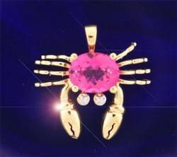Pink Topaz 14K Gold Crab Pendant