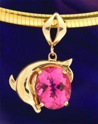 Pink Topaz 14K Gold Dolphin Slide Pendantpink 