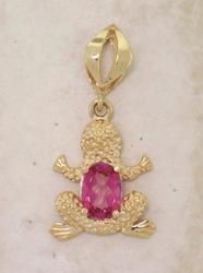 Oval Pink Topaz Diamond 14K Gold Frog Pendant