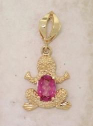 Oval Pink Topaz Diamond 14K Gold Frog Pendantoval 