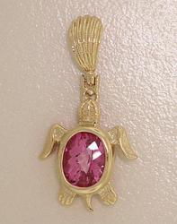 Pink Topaz 14K Gold Turtle Pendant