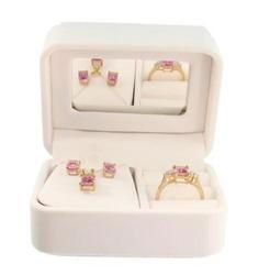 Emerald cut Pink Topaz Gold Ring, Pendant, Earrings Set