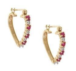 Ruby Diamond Gold Heart Hoop Earringsruby 