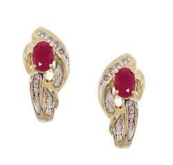 Oval Cut Ruby Diamond Gold J Hoop Stud Earringsoval 