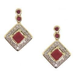 Ruby Diamond 14K Gold Dangle Earringsruby 