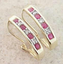 RUBY DIAMOND 14KT GOLD OMEGA EARRINGSruby 