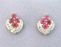 RUBY DIAMOND 14K GOLD FLOWER EARRINGSruby 