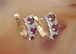 Ladies Ruby and Diamond 14K Gold Huggie Earringsladies 