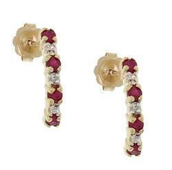 Ladies Ruby and Diamond Gold J Hoop Earringsladies 