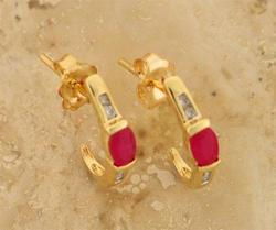 Ruby and Diamond Gold J Hoop Earringsruby 