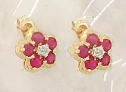 Ruby Diamond 14K Gold Flower Earringsruby 