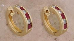 Square Ruby and Diamond 14K Gold Huggie Hoop Earringssquare 