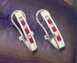 Ruby and Diamond 14K White Gold Hoop Earringsruby 