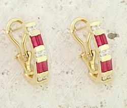 Ruby and Diamond 14K Gold J Hoop Omega Earringsruby 