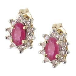 Oval Ruby Diamond 14K Gold Flower Earringsoval 